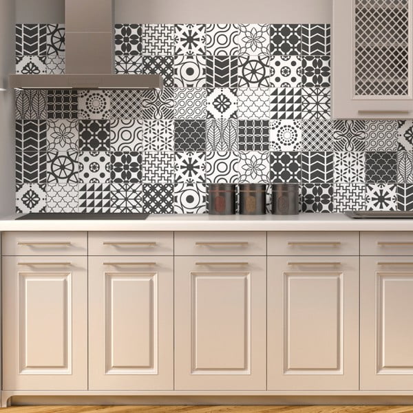 24 sienu uzlīmju komplekts Ambiance Wall Decal Cement Tile Gray Lindos, 10 x 10 cm