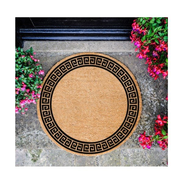 Melns apaļš paklājs no dabīgās kokosšķiedras Artsy Doormats Greek Border, ⌀ 70 cm-image-2