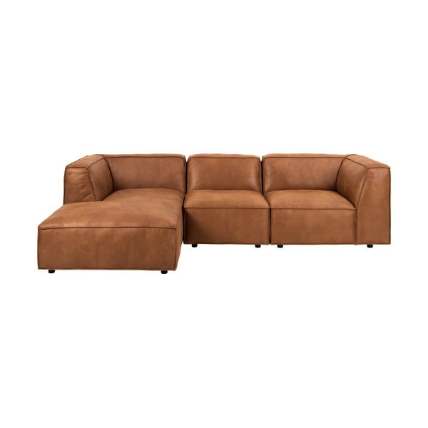 Konjaka brūns stūra dīvāns no pārstrādātas ādas Bonami Selection Fairfield, kreisais stūris, 282 cm