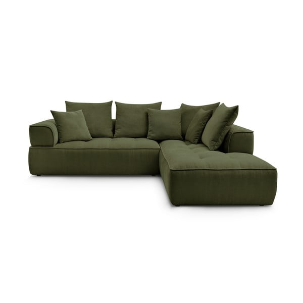 Zaļš stūra dīvāns no šenila auduma (ar labo stūri/L veida) Whesley – Bobochic Paris