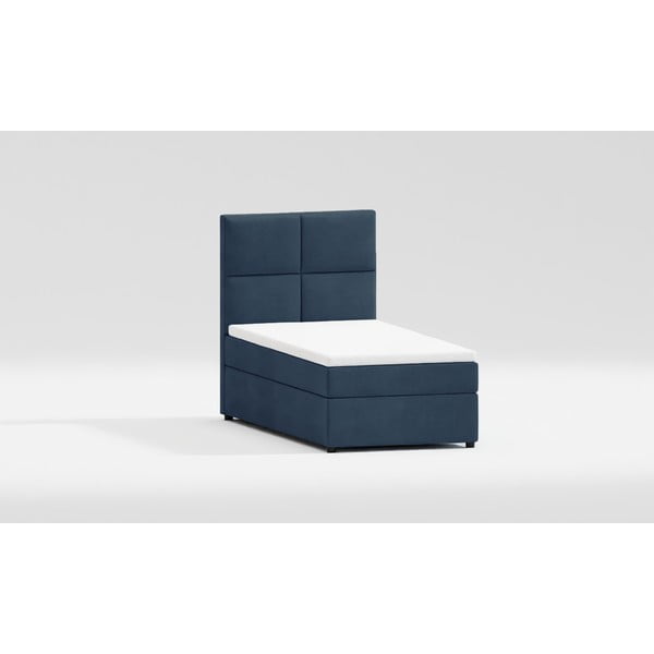 Tumši zila polsterēta vienvietīga gulta ar veļas kasti un redelēm  80x200 cm Lena – Ropez