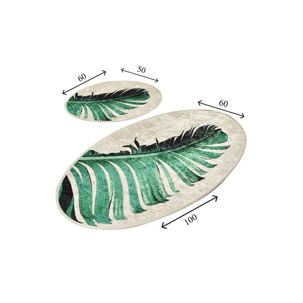 Zaļi/bēši vannas istabas paklājiņi (2 gab.) 60x100 cm Floret – Foutastic-image-3