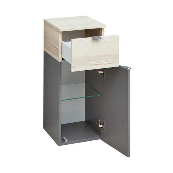 Pelēks/dabīga toņa zems/piekarams vannas istabas skapis ar priedes koka imitāciju 72x30 cm Quickset 394 – Pelipal-image-2