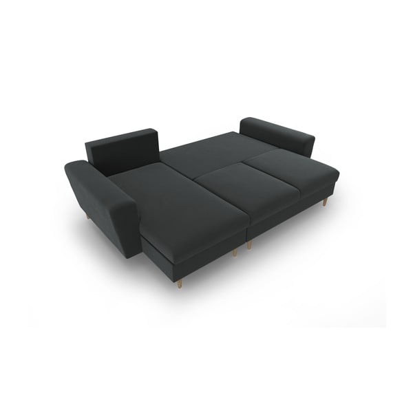 Tumši pelēks samta salokāms stūra dīvāns ar uzglabāšanas vietu Kyoto – Cosmopolitan Design-image-2