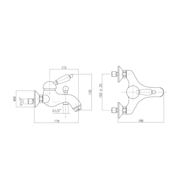 Sudraba krāsas sienas jaucējkrāns vannai (ar 2 izvadiem) Kirké White – Sapho-image-1