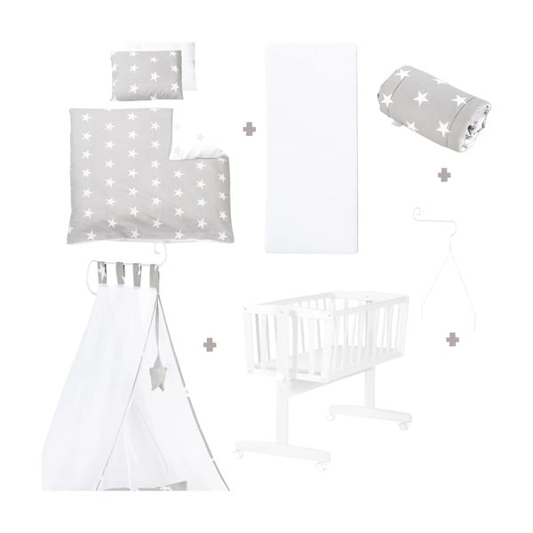 Balts šūpulītis ar riteņiem/ar baldahīnu 40x90 cm Little stars – Roba-image-2