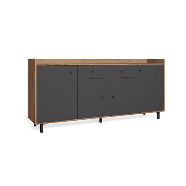 Pelēka zema kumode ar valriekstkoka imitāciju 180x84 cm Malta – Marckeric-image-2