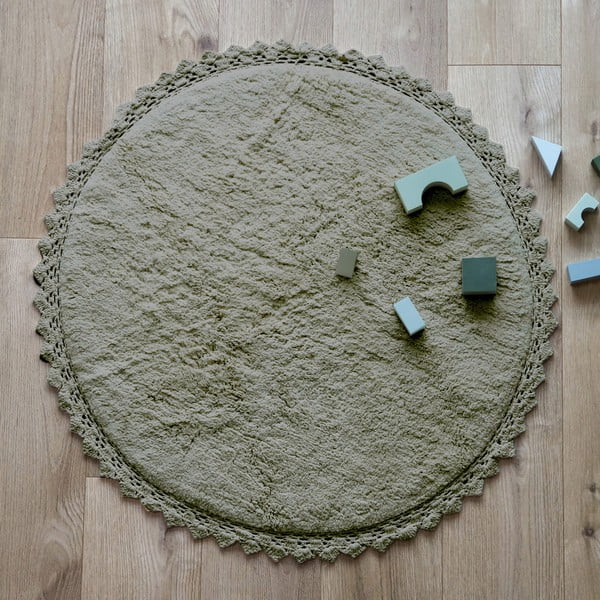 Zaļš mazgājams/ar rokām darināts kokvilnas apaļš paklājs ø 110 cm Perla Olive – Nattiot-image-1
