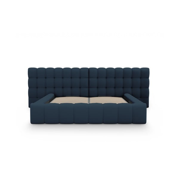 Tumši zila polsterēta divvietīga gulta ar veļas kasti un redelēm 200x200 cm Mamaia – Micadoni Home-image-4