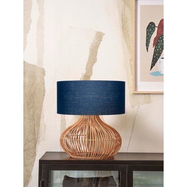 Tumši zila/dabīga toņa galda lampa ar auduma abažūru (augstums 60 cm) Kalahari – Good&Mojo-image-1