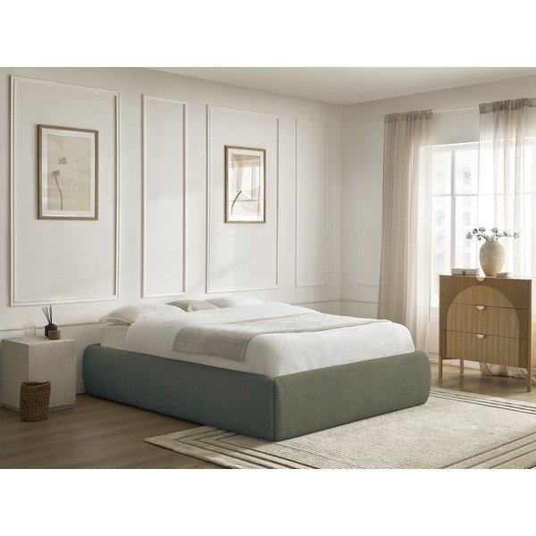 Tumši zaļa polsterēta divvietīga gulta ar veļas kasti/bez galvgaļa un ar redelēm 160x200 cm Inera – Bobochic Paris-image-1