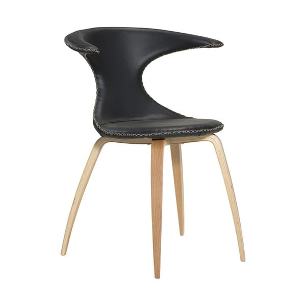 Melnas ādas ēdamistabas krēsls ar dabīgu kāju balstu DAN-FORM Denmark Flair