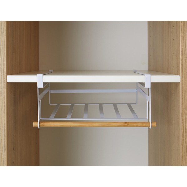 Balts piekaramais drēbju skapja plaukts Compactor Under Shelf Basket Rail-image-1