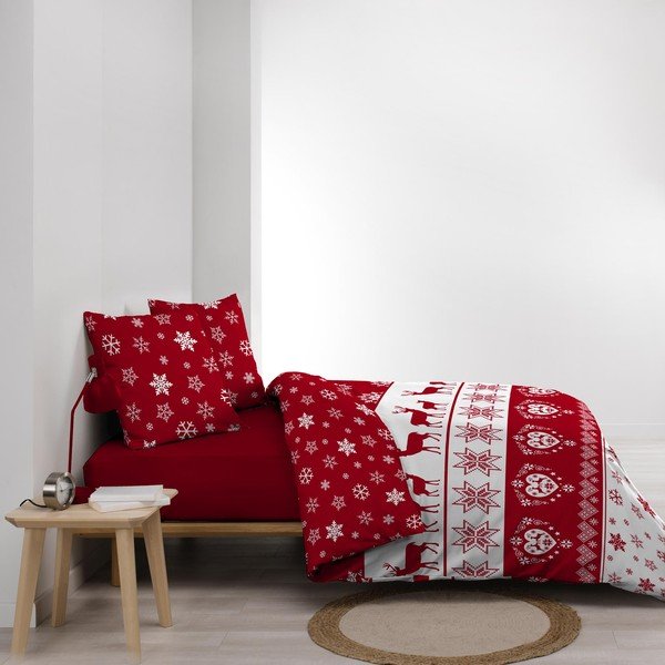 Sarkana divguļamā/īpaši gara gultas veļa no mikroflaneļa 240x220 cm Floconette – douceur d'intérieur-image-4
