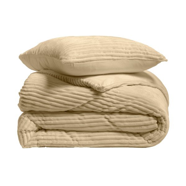 Bēša divguļamā/īpaši gara trīsdaļīga flaneļa gultas veļa 240x220 cm Veloutea – douceur d'intérieur