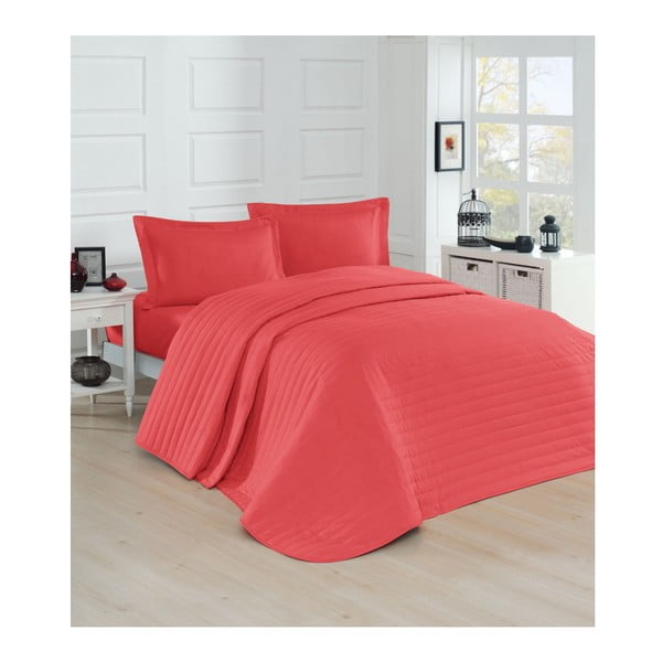 Koraļļu sarkans viegli stepēts gultas pārklājs Mijolnir Monart, 220 x 240 cm