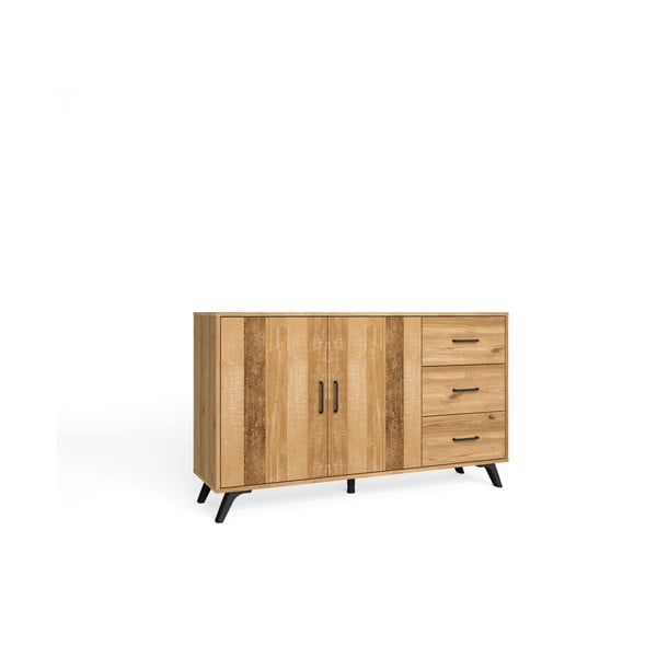 Dabīga toņa zema kumode ar ozolkoka imitāciju 136x81 cm Nordic – Marckeric-image-2