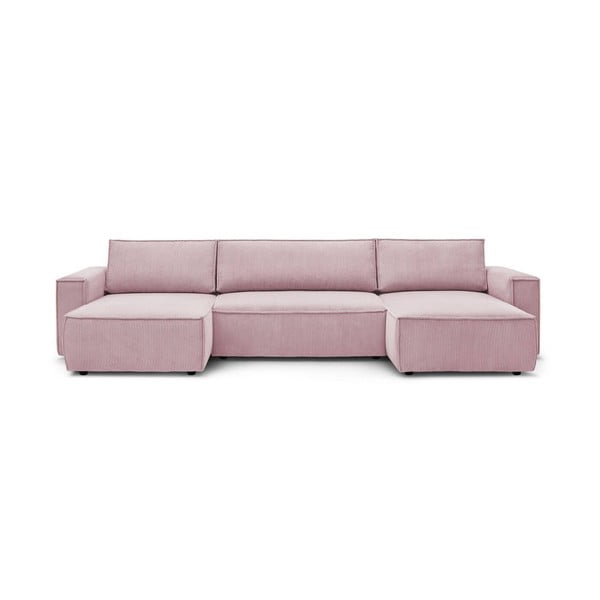 Gaiši rozā velveta salokāms stūra dīvāns (U veida) Nihad – Bobochic Paris