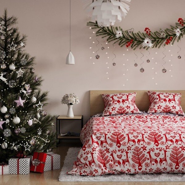 Divguļamā flaneļa gultasveļa ar Ziemassvētku motīvu AmeliaHome Rudolph, 200 x 220 cm-image-1