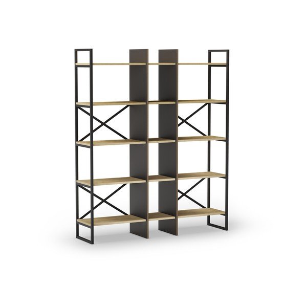 Dabīga toņa grāmatplaukts ar ozolkoka imitāciju 143,5x175 cm Ara – Marckeric-image-3