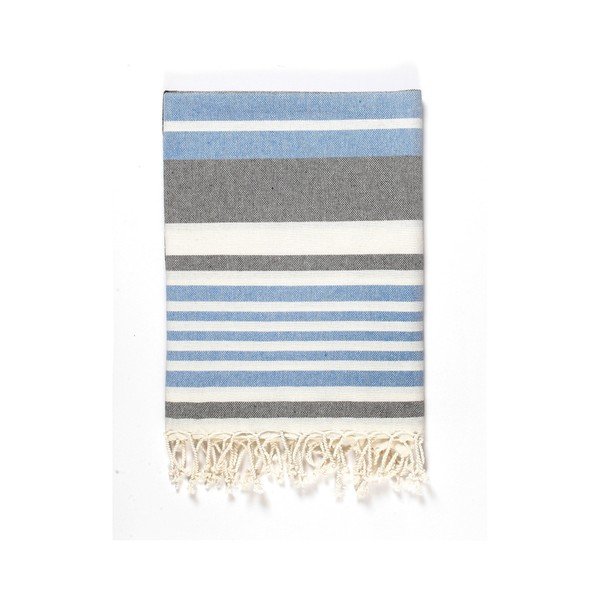 Zili pelēks kokvilnas maisījuma vannas dvielis Kate Louise Cotton Collection Line Blue Grey, 100 x 180 cm-image-3