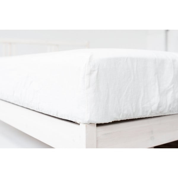 Balts palags no lina maisījuma ar gumiju 140x200 cm – Linen Tales-image-4