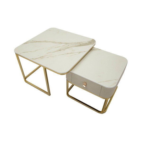 Krēmkrāsas/zelta krāsas žurnālgaldiņi ar marmora imitāciju (2 gab.) 50x70 cm Beauty – Mauro Ferretti-image-4