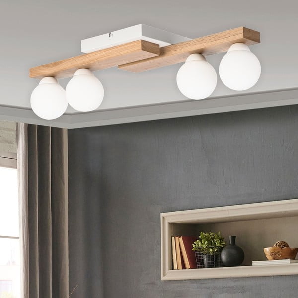 Balta/dabīga toņa griestu lampa ar stikla abažūru ø 12 cm Cortina – LAMKUR-image-1