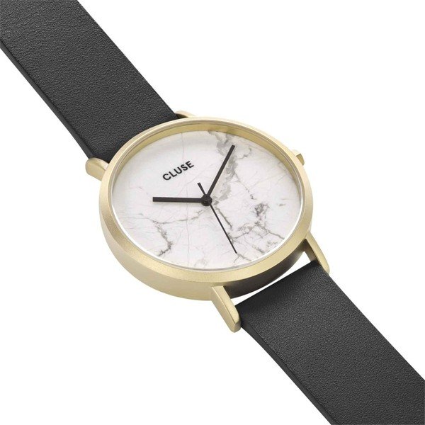 Sieviešu pulkstenis ar melnu ādas siksniņu un baltu marmora ciparnīcu Cluse La Roche Star-image-1