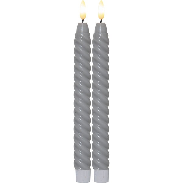 2 pelēku LED sveču komplekts Star Trading Flamme Swirl Antique, augstums 25 cm