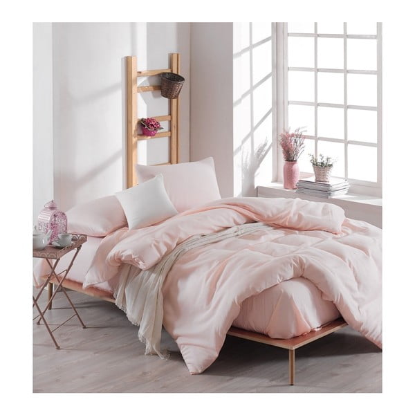 Gaiši rozā gultasveļas komplekts ar palagu divguļamai gultai Basso Merun, 200 x 220 cm
