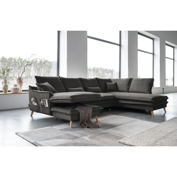 Tumši pelēks salokāms stūra dīvāns (ar labo stūri/U veida) Charming Charlie – Miuform-image-4