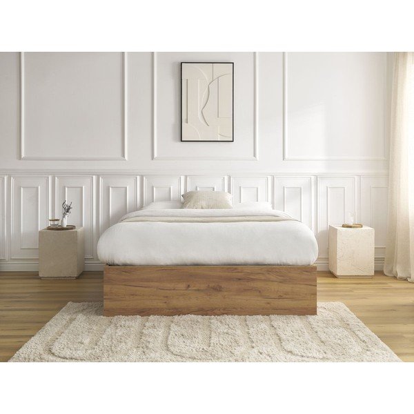 Brūna divvietīga gulta no skaidu plāksnēm ar bērza koka imitāciju ar veļas kasti/bez galvgaļa ar redelēm 140x190 cm Mara – Bobochic Paris-image-4