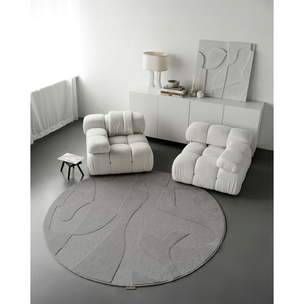 Pelēks vilnas apaļš paklājs ø 133 cm Morphic Botanica – Agnella-image-2