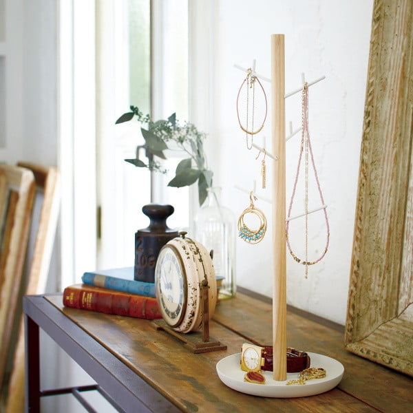 Balts rotaslietu statīvs ar dižskābarža koka detaļām YAMAZAKI Tosca Branch-image-1