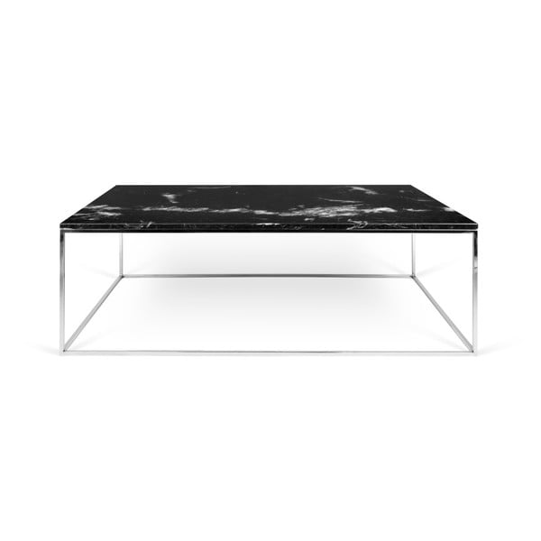 Melns marmora kafijas galdiņš ar hromētām kājām TemaHome Gleam, 75 x 120 cm