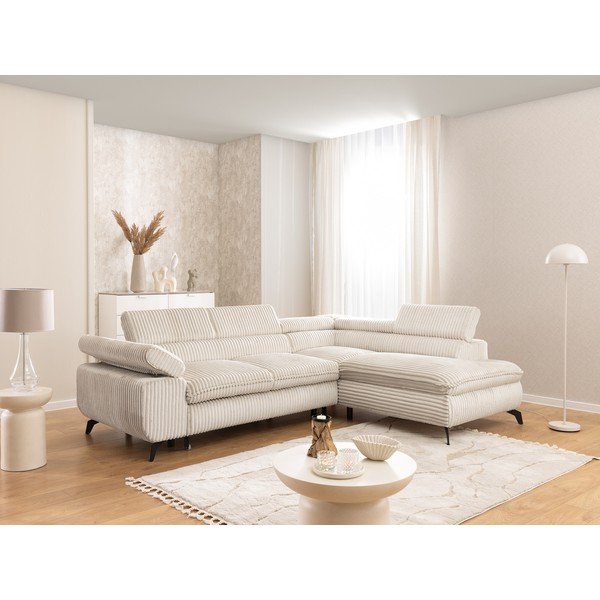 Krēmkrāsas velveta stūra dīvāns (ar labo stūri/L veida) Marbeya  – Ropez-image-1