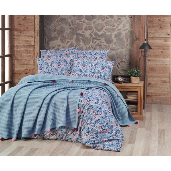 Gaiši zils kokvilnas gultas pārklājs 200x240 cm – Mila Home