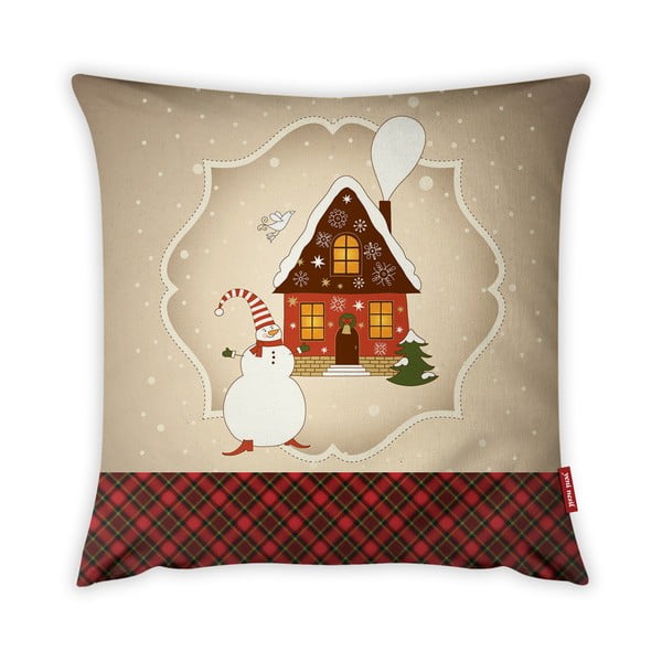 Vitaus Ziemassvētku laika spilvendrāna Sniegavīrs un māja, 43 x 43 cm