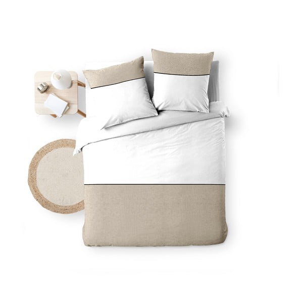 Balta/bēša divguļamā kokvilnas gultas veļa 240x220 cm Gabrielle – douceur d'intérieur-image-4