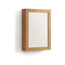 Dabīga toņa tīkkoka masīvkoka piekarams vannas istabas skapis ar spoguli 50x70 cm Plubia – Kave Home