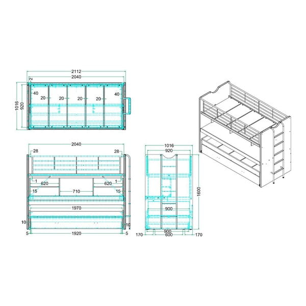 Balta divstāvu/izvelkama bērnu gulta ar veļas kasti un redelēm 90x200 cm Bonny – Vipack-image-2