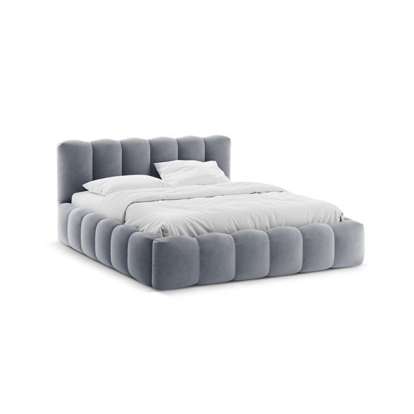 Pelēka polsterēta divvietīga gulta ar veļas kasti ar redelēm 140x200 cm Lupine – Micadoni 