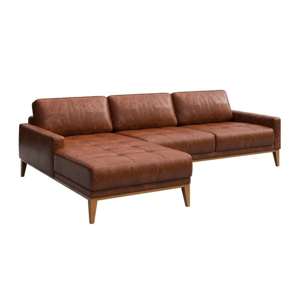 Sarkanbrūns ādas stūra dīvāns MESONICA Musso Tufted, kreisais stūris-image-2