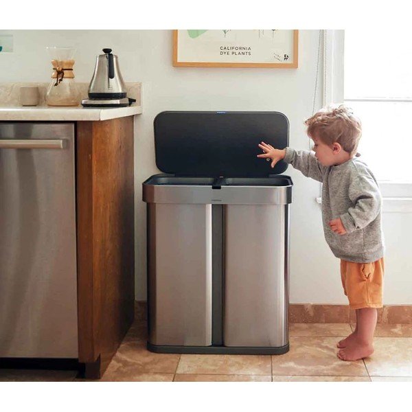 Nerūsējošā tērauda atkritumu tvertne šķirotiem atkritumiem 58 l Dual – simplehuman-image-1