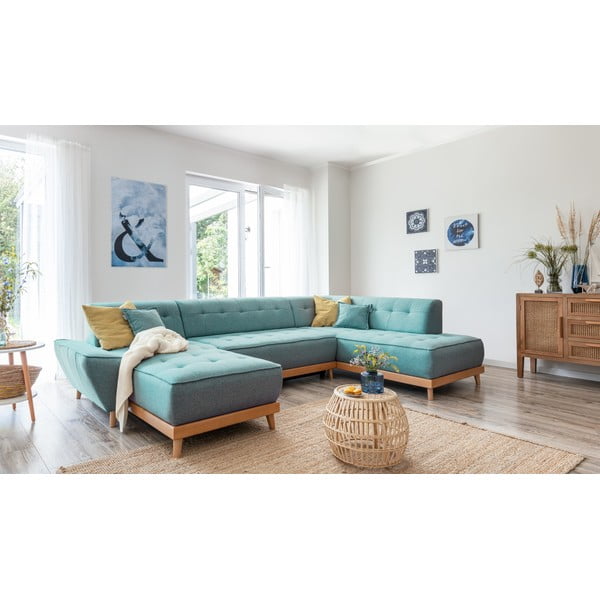Tirkīzzils salokāms stūra dīvāns (ar labo stūri/U veida) Dazzling Daisy – Miuform-image-4