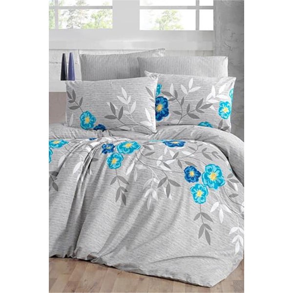 Zila/pelēka gultas veļa divvietīgai gultai Dahlia – Mila Home
