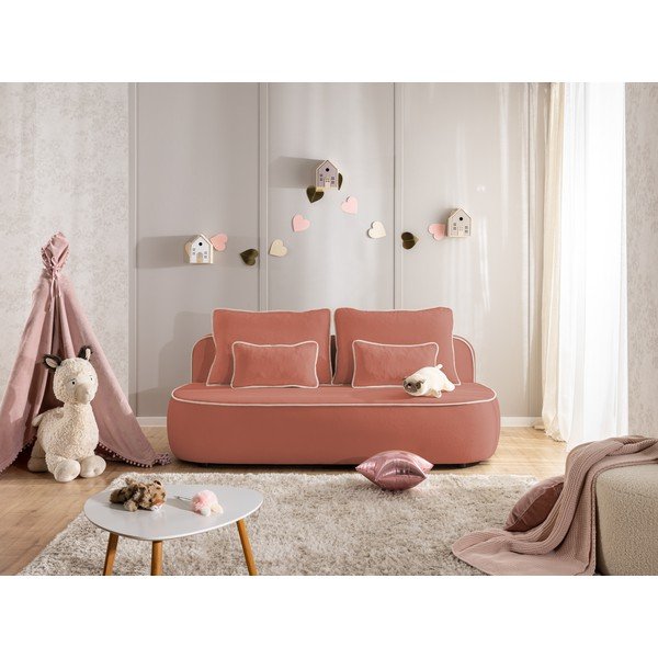 Rozā/gaiši pelēks samta salokāms/ar uzglabāšanas vietu bērnu dīvāns 210 cm Saga – Ropez-image-3