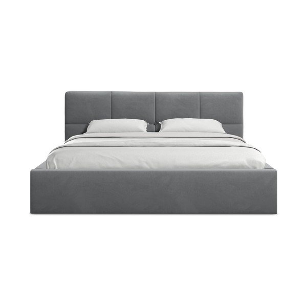 Tumši pelēka samta polsterēta divvietīga gulta ar veļas kasti ar redelēm 140x200 cm Hiko – Makamii-image-3