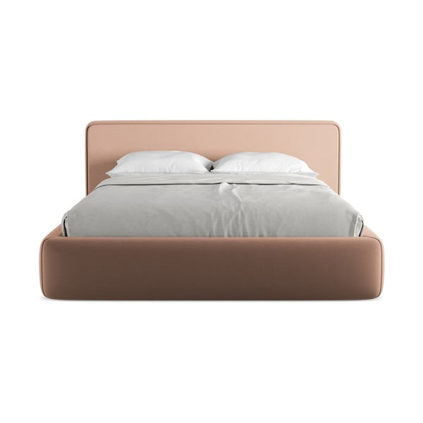 Gaiši rozā polsterēta divvietīga gulta ar veļas kasti un redelēm 160x200 cm Kiana – Makamii-image-4